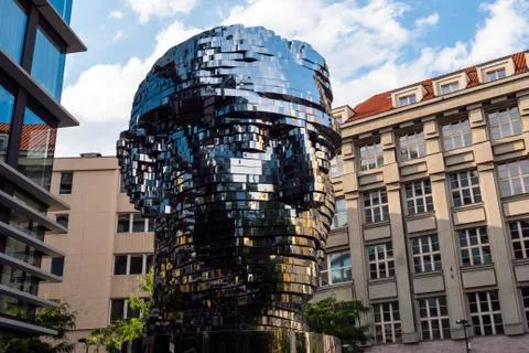 Head of Franz Kafka in Czech Hlava Franze Kafky Statue by Davd Cerny in Pragu Stock Photos