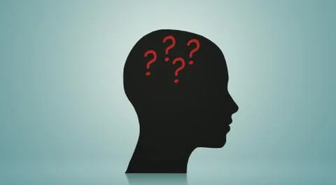 Head full of questions, question mark in the head Stock Illustration