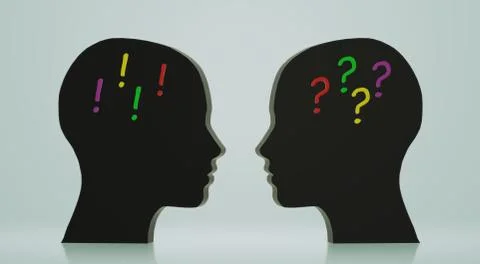 Head full of questions, question mark and exclamation mark in the heads Stock Illustration