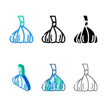 Head of garlic color icon set vector Stockillustratie