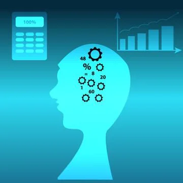 Head with gear on blue background Stock Illustration