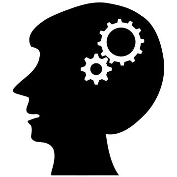 Head with gear icon on white background. human head symbol. Stock Illustration