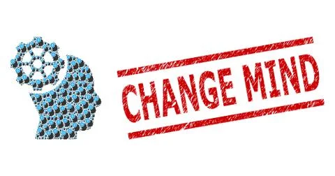 Head Gear Recursion Collage of Head Gear Items and Textured Change Mind Seal Stock Illustration