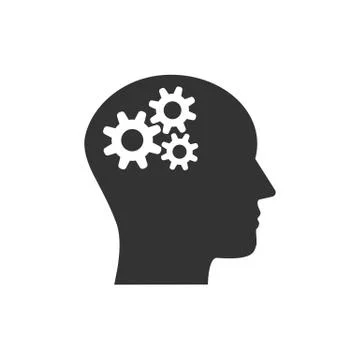 Head, gear, solution idea icon. Vector illustration, flat design. Illustrazione stock