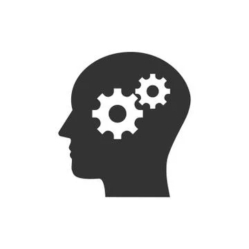 Head, gear, solution idea icon. Vector illustration, flat design. Illustrazione stock
