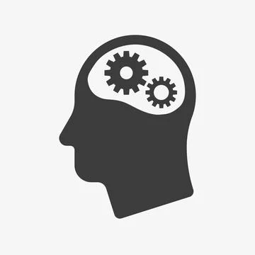 Head with gear symbol. Solution black icon Illustrazione stock