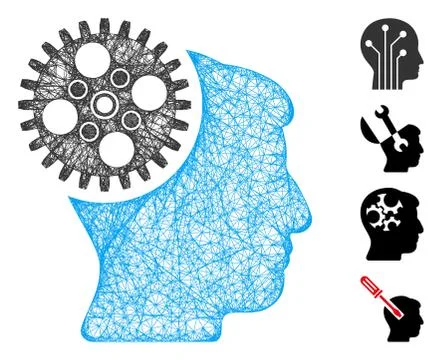 Head Gearwheel Web Vector Mesh Illustration 스톡 일러스트