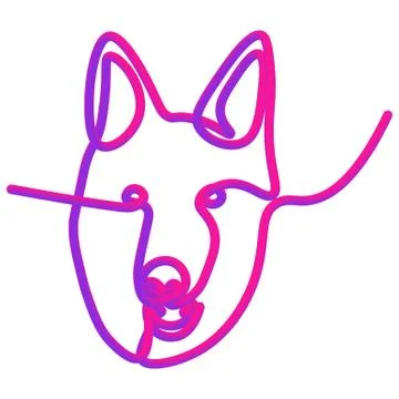 The head of the German shepherd in one line. In neon style Illustrazione stock