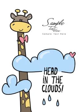 Head of giraffe sticking up through clouds/ Giraffe above skies Stock Illustration
