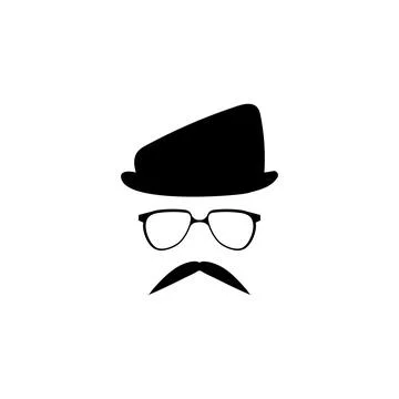 Head in glasses hat with mustache template Stock Illustration