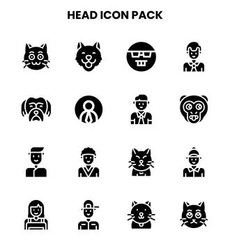 Head Glyph Collection Icons Pack Stock Illustration