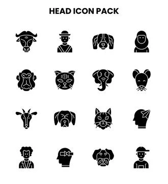 Head Glyph Design Icons Pack 스톡 일러스트