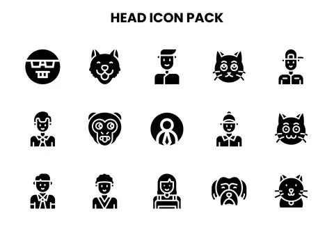 Head Glyph Icons Pack Stock Illustration