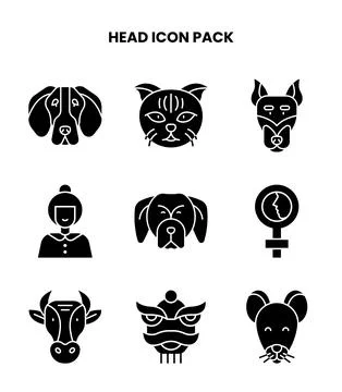 Head Glyph Set Icons Pack Stock Illustration