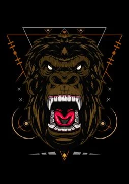 Head of a gorilla with angry face Stock Illustration