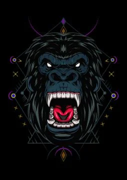 Head of a gorilla with angry face Stock Illustration