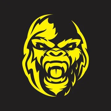 Head gorilla angry vector for emblem design with yellow color on the black .. Stock Illustration