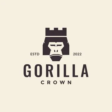 Head gorilla with castle crown logo design vector graphic symbol icon illus.. Stock Illustration