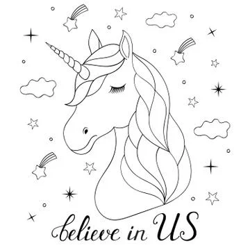 Head of hand drawn unicorn Stock Illustration