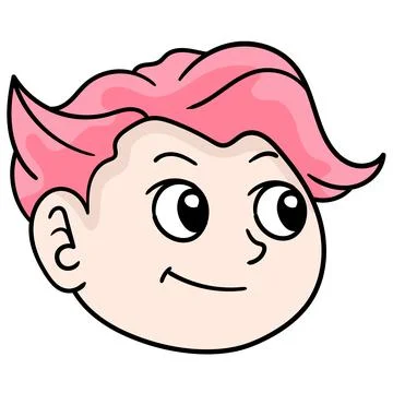 The head of a handsome man with a friendly face smiling pink hair. carton emo Stock Illustration