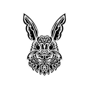 Head of a hare in the style of Polynesia. Isolated symbol of 2023. Vector. Stock Illustration