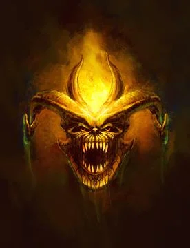 Head of a horned monster, bared teeth 스톡 일러스트