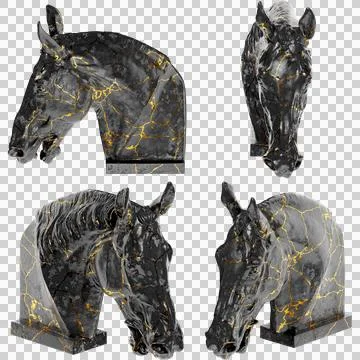 Head of a Horse Study for Equestrian 3D Digital Sculpture in Black Marble a.. Stock Illustration