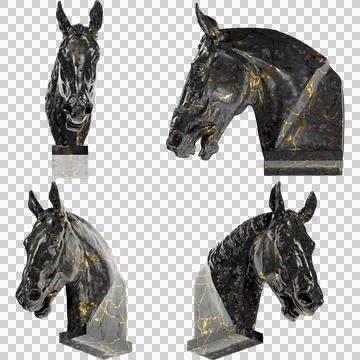 Head of a Horse Study for Equestrian 3D Digital Sculpture in Black Marble a.. Stock Illustration