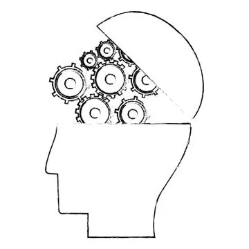 Head human gear wheel engineer sketch 스톡 일러스트