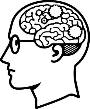 Head of human think brain idea icon flat black line stroke Isolated. machin.. Stock Illustration