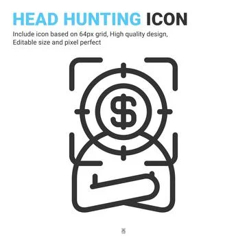 Head hunting icon vector with outline style isolated on white background Illustrazione stock