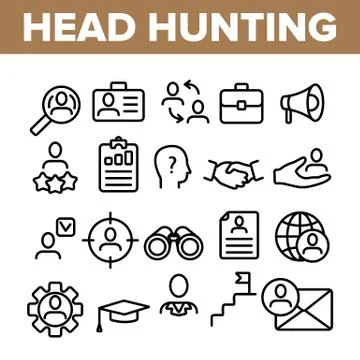 Head Hunting Service Linear Vector Icons Set Stock Illustration