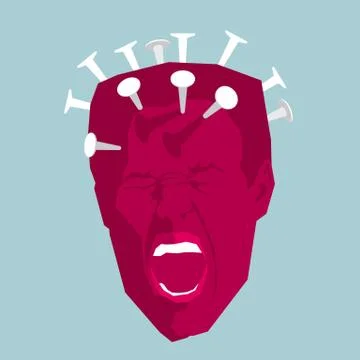 The head is hurt, the painful expression. Isolated on blue background. Stock Illustration