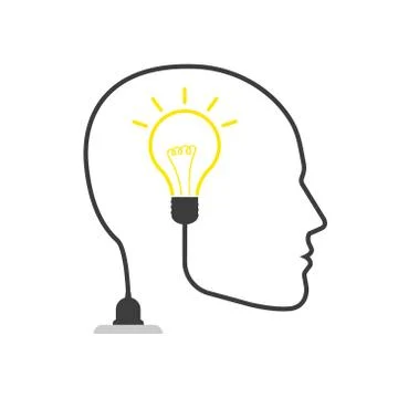 Head with idea light bulb line icon, outline vector logo. Isolated. Stock Illustration