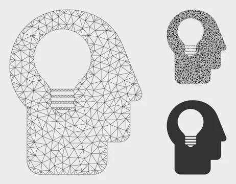 Head Idea Vector Mesh Wire Frame Model and Triangle Mosaic Icon イラスト素材