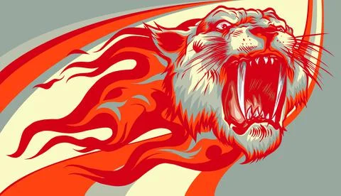 Head Jaguar with Flame Tattoo vector illustration Stock Illustration