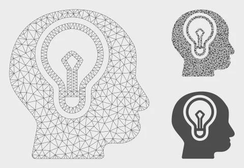 Head Lamp Bulb Vector Mesh Network Model and Triangle Mosaic Icon Stock Illustration