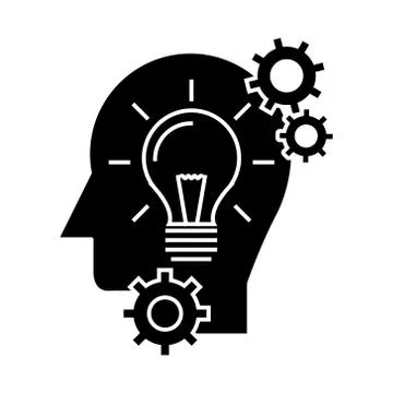 Head with lamp, idea generation  icon, vector illustration, sign on isolate Stock Illustration