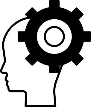 Head with a large gear on top of it Stock Illustration