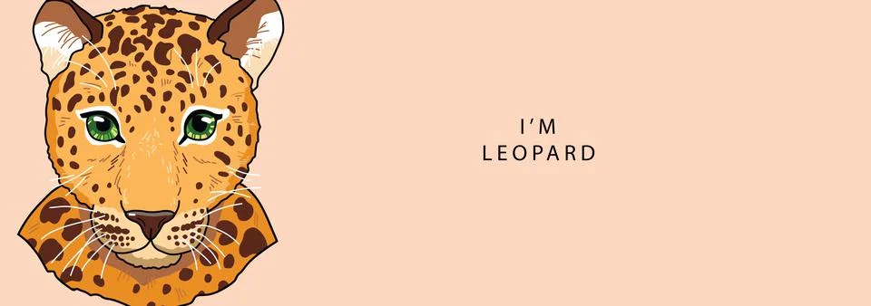 The head of a leopard looks seriously to the side on a beige background 스톡 일러스트