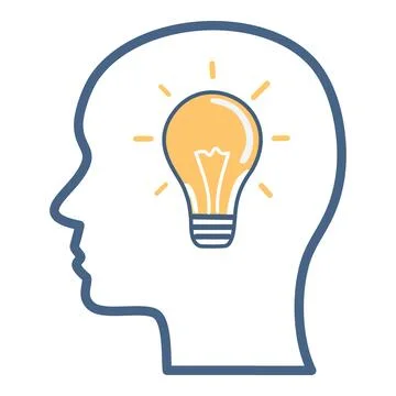 Head with light bulb idea icon. Simple illustration of a head with a light .. Stock Illustration