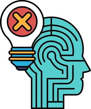 A head with a light bulb on it and an X over it Illustrazione stock