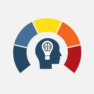 Head, lightbulb, brain. Concept - idea. Template infographic 5 positions for  Stock Illustration