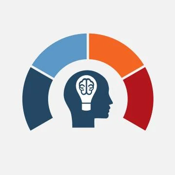 Head, lightbulb, brain. Concept - idea. Template infographic 4 positions for  Stock Illustration