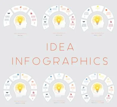 Head, lightbulb, brain, Conceptual idea infographics vector template for 3, 4 Stock Illustration