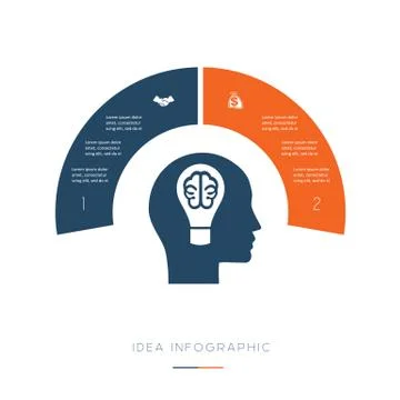 Head, lightbulb, brain. Conceptual idea infographic. Vector template 2 positi Stock Illustration
