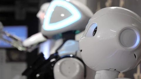 Head with the lightning eyes of a humanoid robot. Stock Footage 124621305