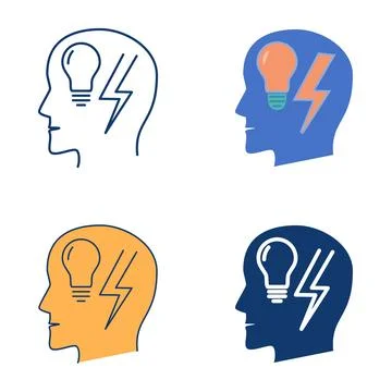 Head with lightning flat and line icon set Illustrazione stock
