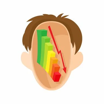 Head with line graph showing negative trend icon Stock Illustration