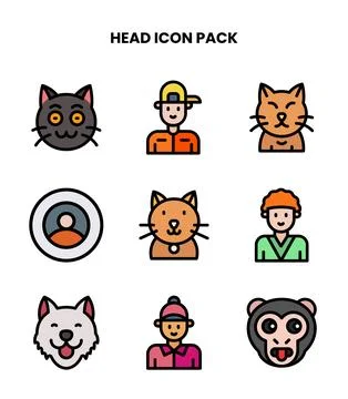 Head Lineal Color Bundle Icons Pack Stock Illustration